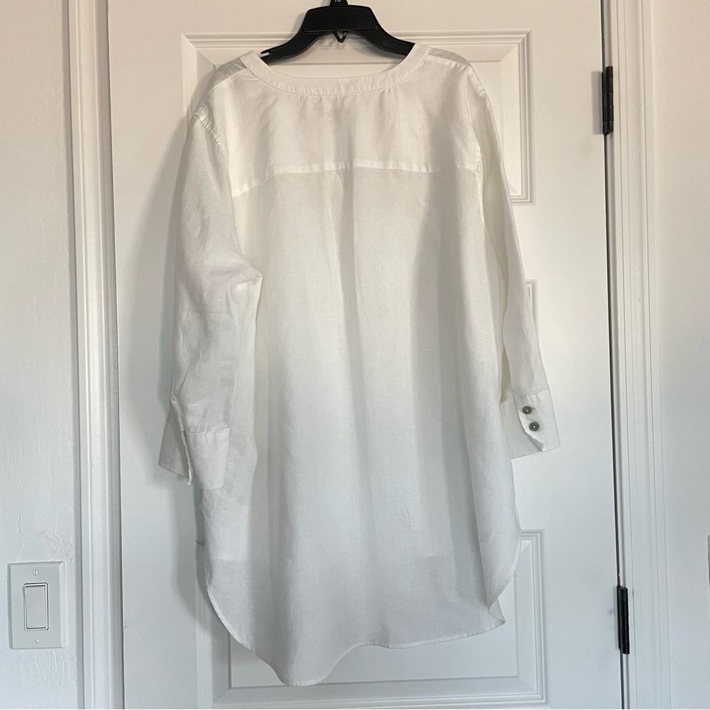 Chico's 100% Linen Classic White Pullover Tunic Blouse Size 14 - Picture 2 of 8